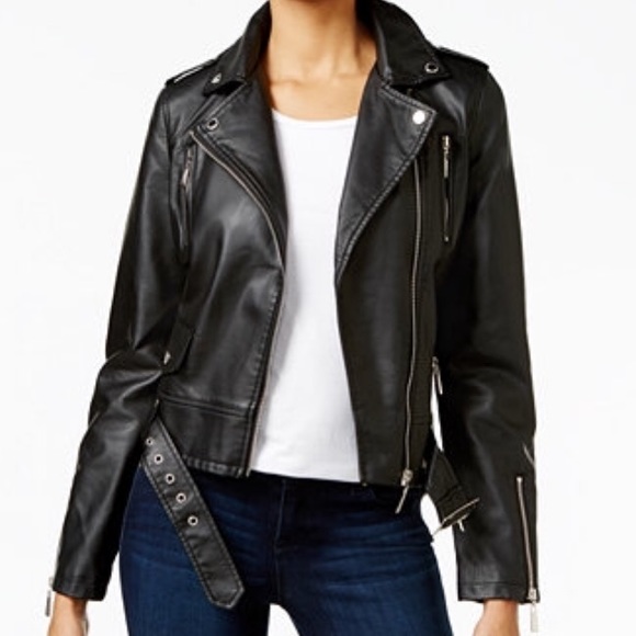 Mark Jackets & Blazers - 🎉 Black Faux Leather Biker Jacket Size Lg