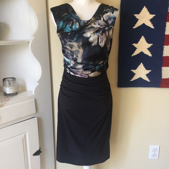 Saks Fifth Avenue Ruched Watercolor Satin Dress - Picture 1 of 6
