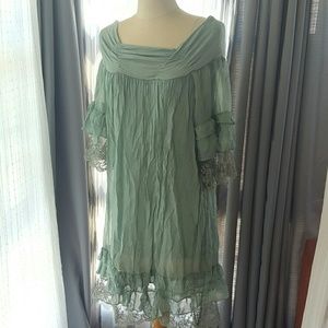 Off the Shoulder Boho Sage Green Lace dress
