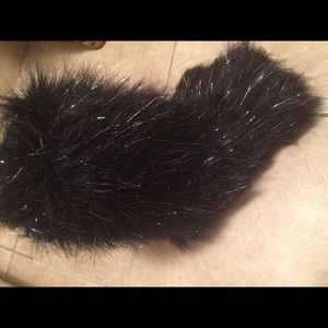 Furry black sparkle slippers