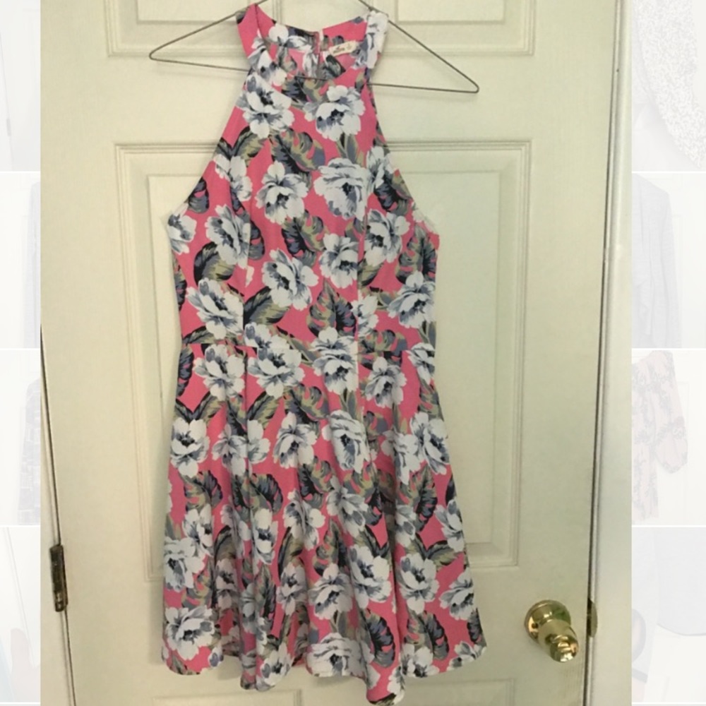Pink floral halter dress