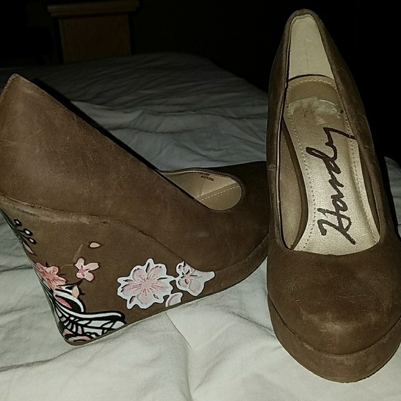 Ed Hardy Shoes - Ed Hardy wedges brown with flowers size 7
