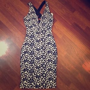 Long Black and White Print Dress