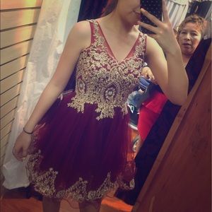 Gold and burgundy dress