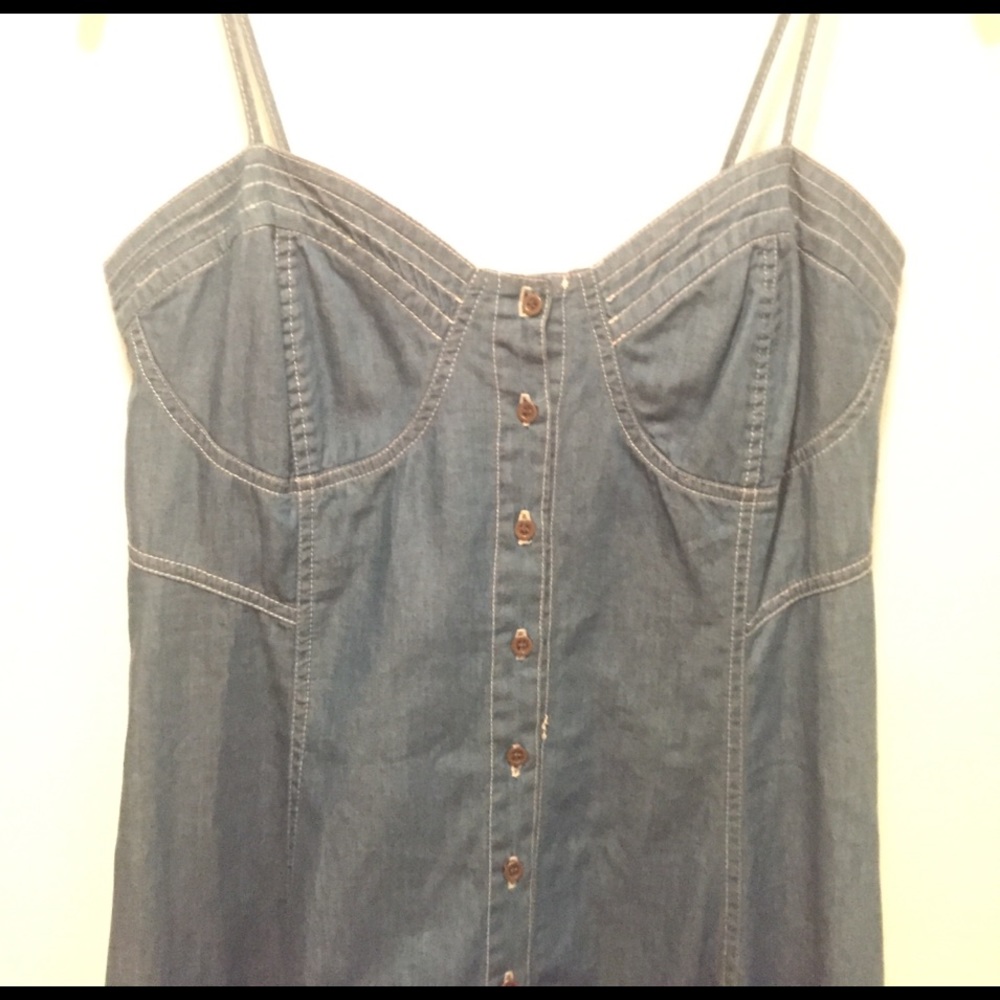 Chambray Bustier Button-down Midi Dress