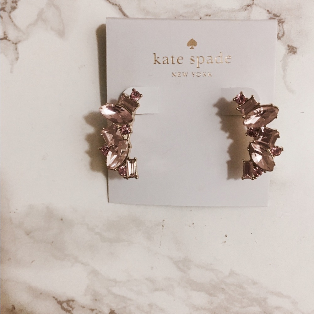 Pink crystal crawler earrings