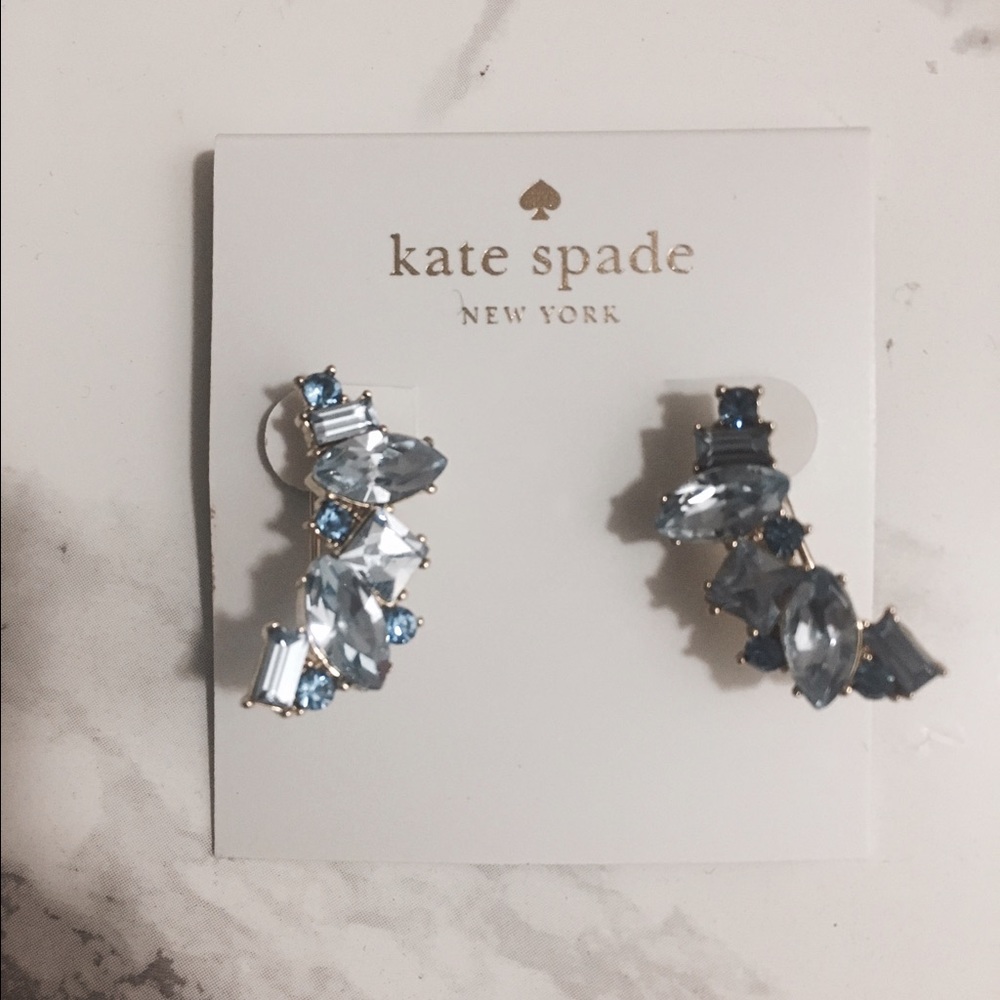 Blue crystal crawler earrings