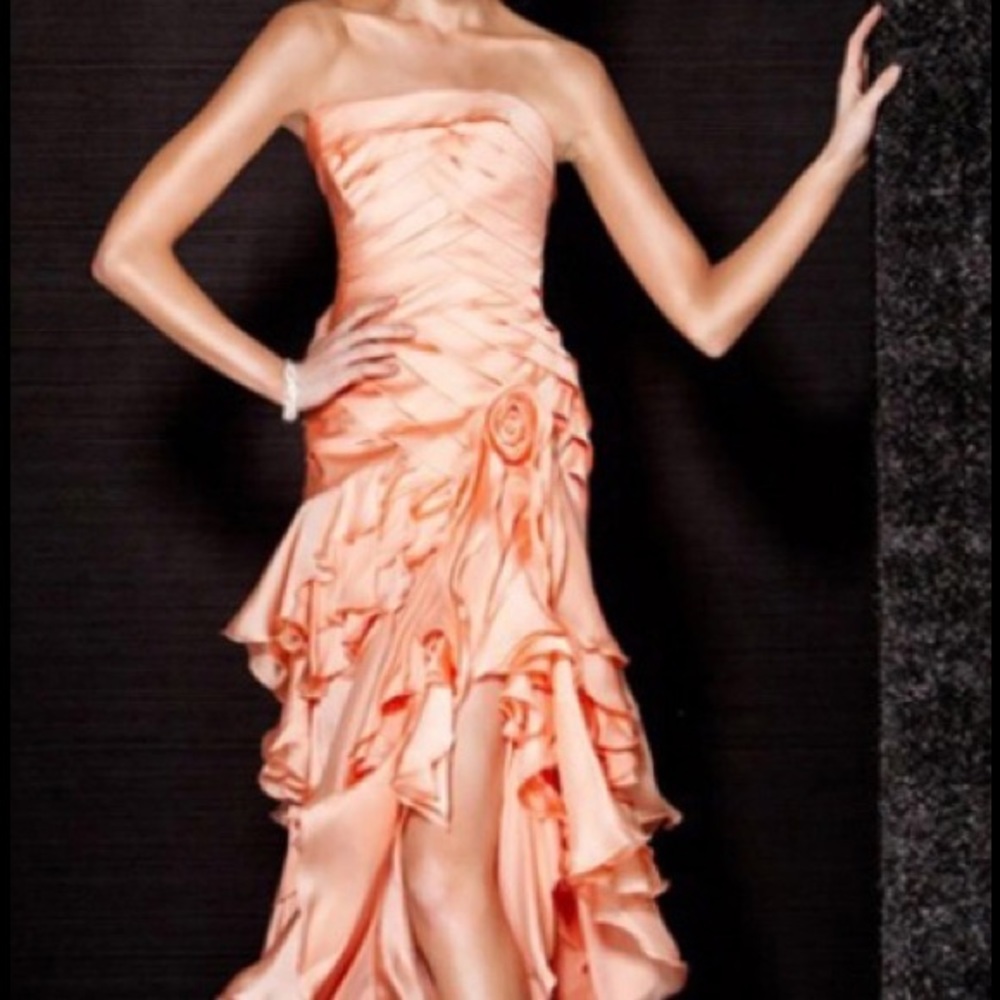 Jovani 7352 Tiered and Ruffle Satin Gown, Sz 2