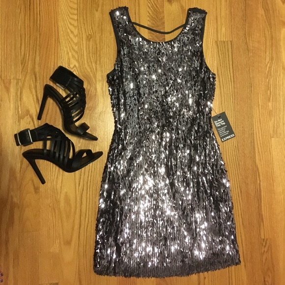 Express Dresses & Skirts - Gun metal grey sequin mini dress