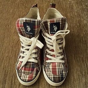 U.S. Polo Brown Plaid Tennis Shoes, Size 8.5