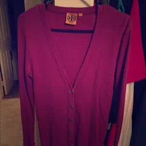Ribbed Tory Burch Magenta Cardigan