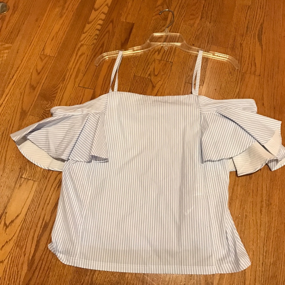 Off the shoulder stripped shirt.