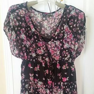 Floral chiffon dolman sleeve dress