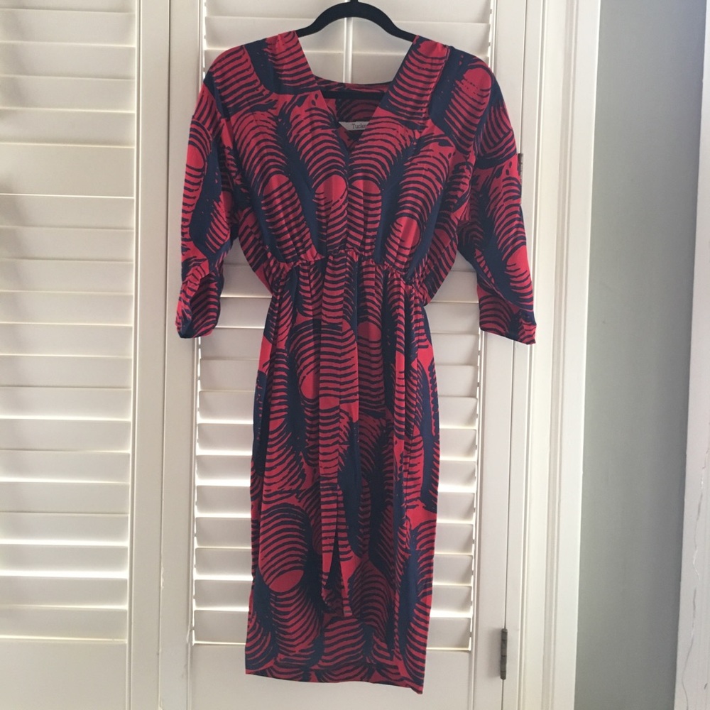Tucker Red and navy silk dress