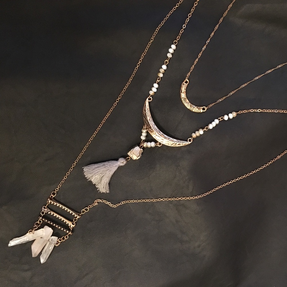 Gypsy crystal 3 tiered necklace
