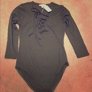 Olive green lace up bodysuit