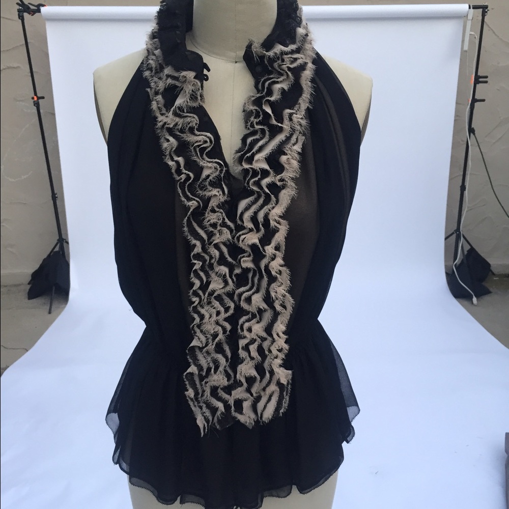 Robert Rodriguez Ruffle Chiffon Lace Layered Top