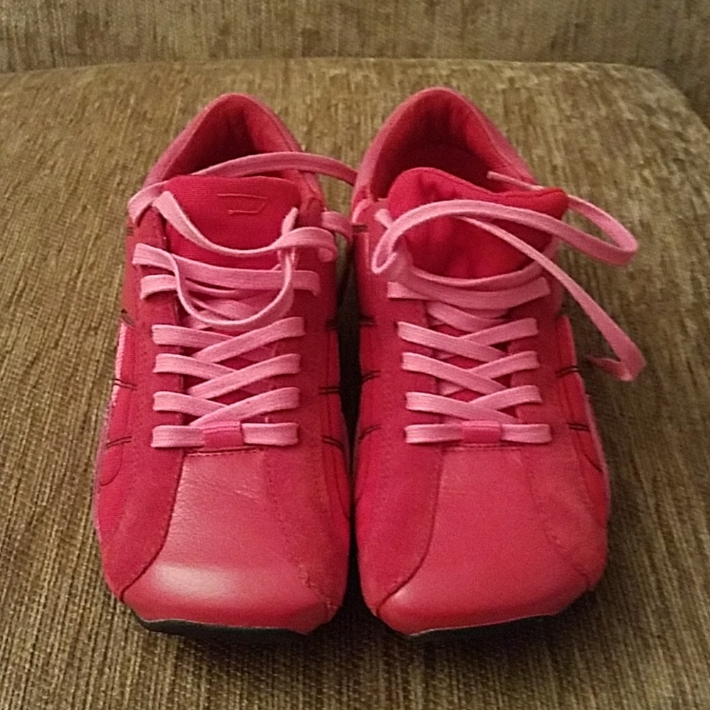 Diesel Red and Pink Tennis Shoes, Size 8.5