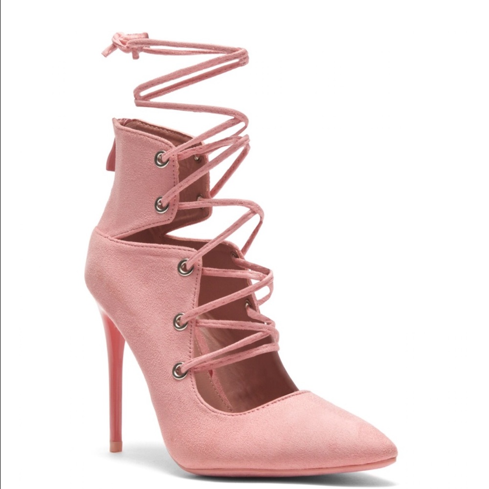 Lace up pointy toe stiletto heels