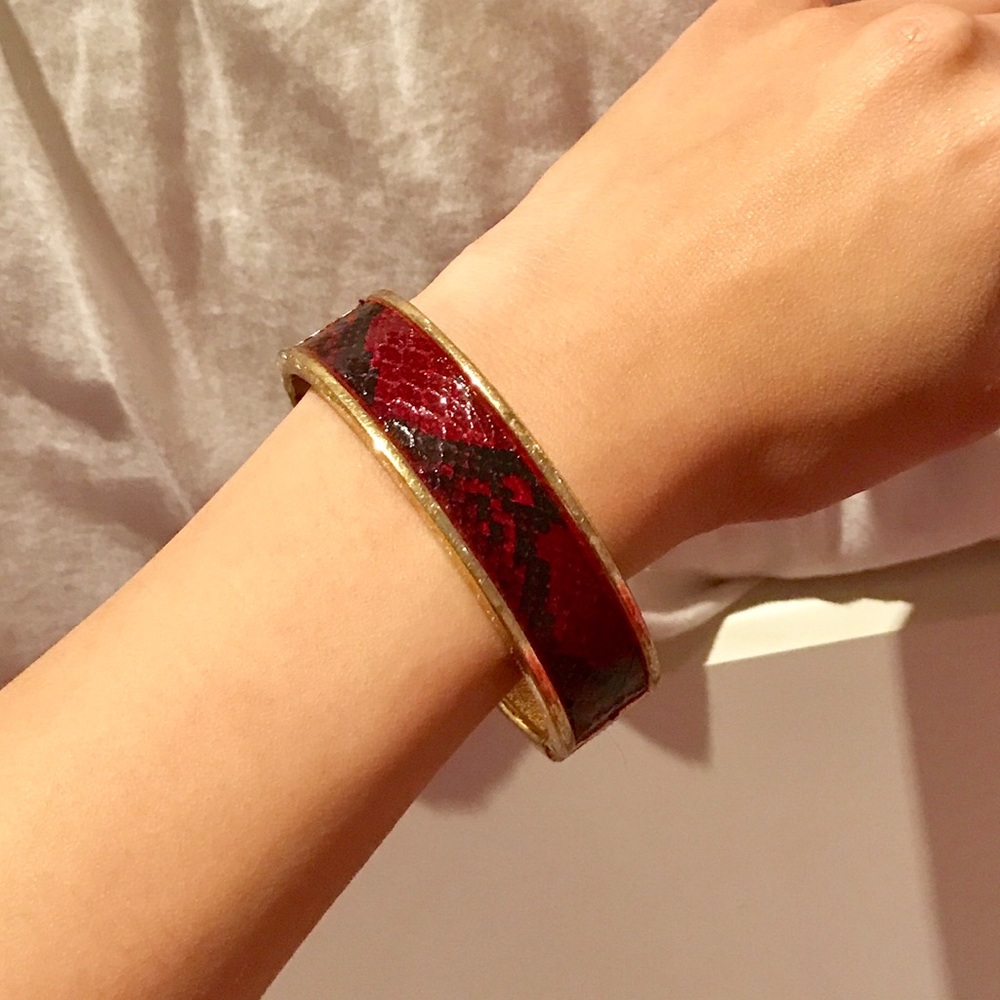 Vintage jewelry inspired red snakeskin bangle gold