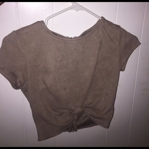 Tan Suede Crop Top With Front Knot