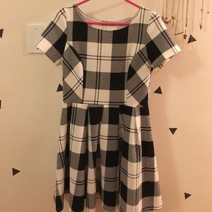 Black and White Plaid Knit Fit & Flare Dress