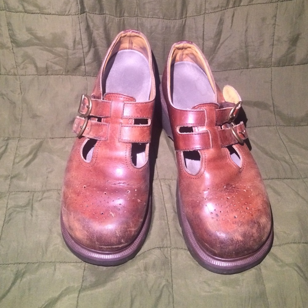 cute brown chunky mary jane doc martins
