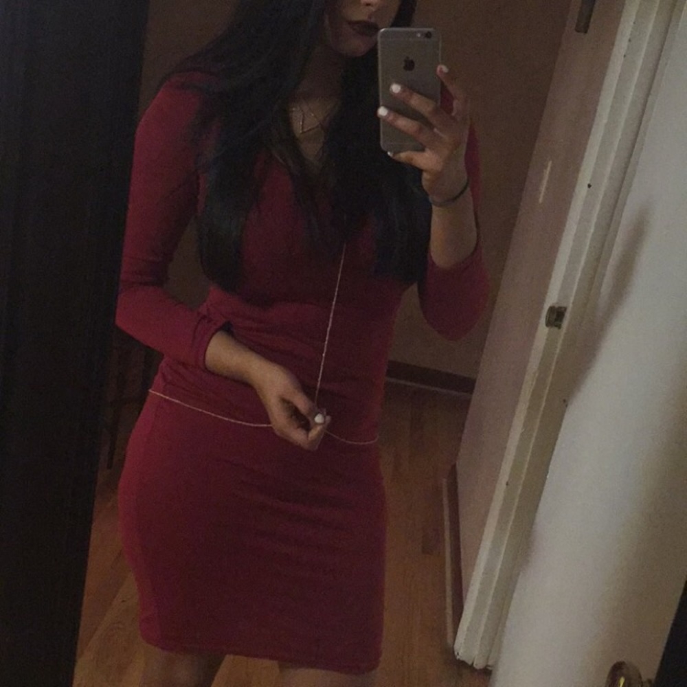 Long Sleeve Burgundy Bodycon