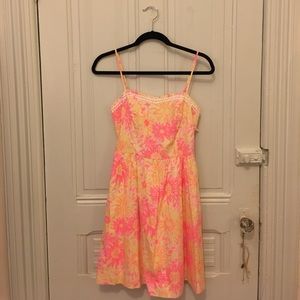 Lilly Pulitzer vibrant pink and yellow dress