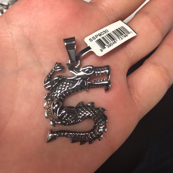 Other - Mens Stainless Steel Black Oxidized Dragon Pendant