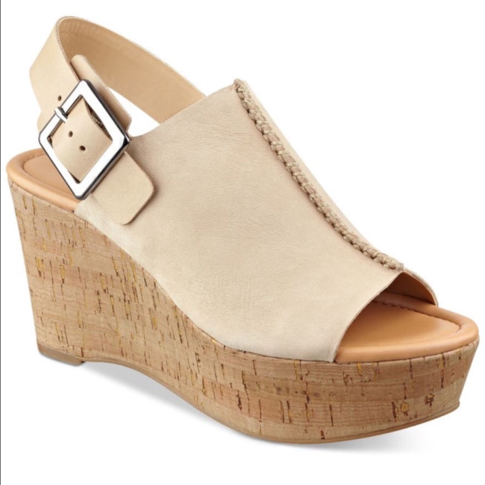 Marc Fisher Sinthya Leather Open Toe Cork Wedge