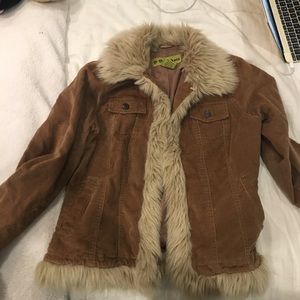 Brown jean jacket style jacket with fur