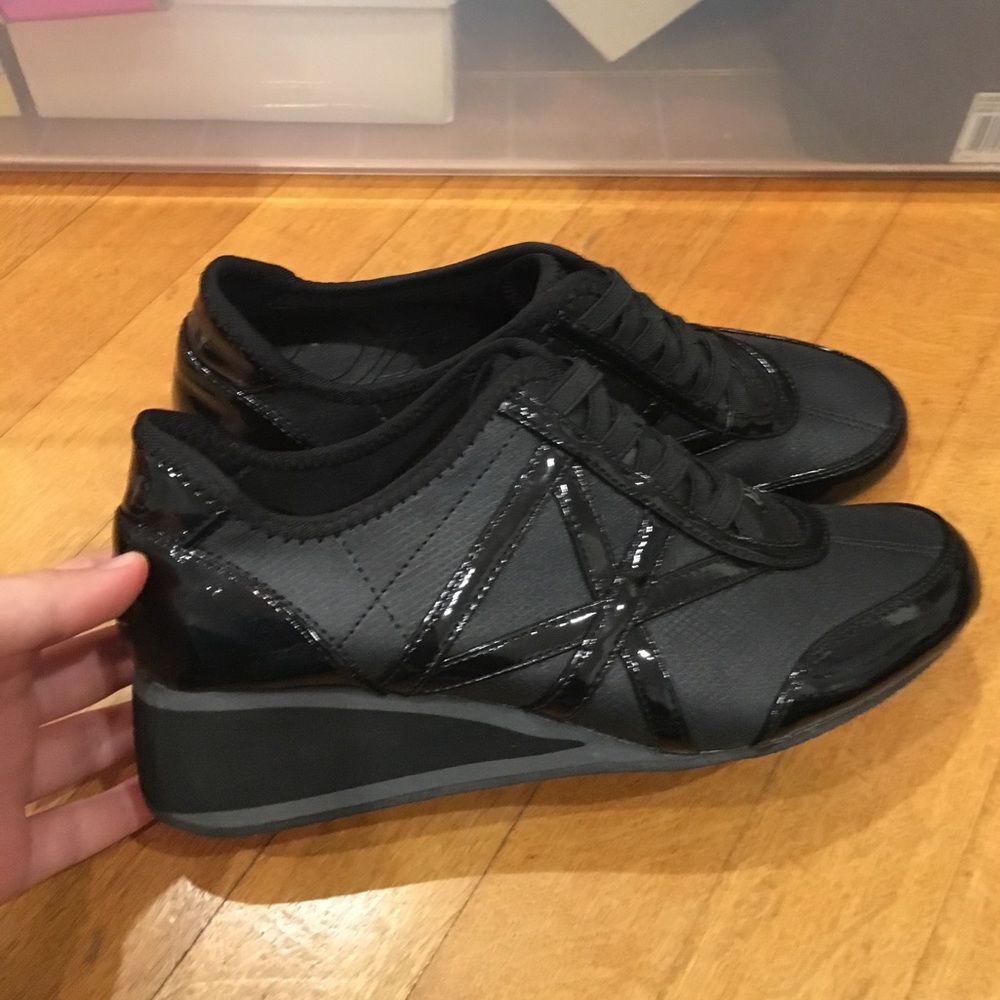 DKNY black wedge sneakers