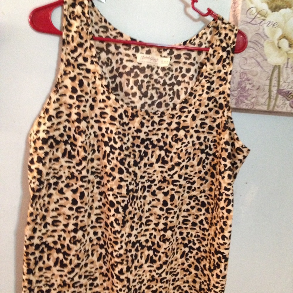 Shear leopard print sleeveless blouse