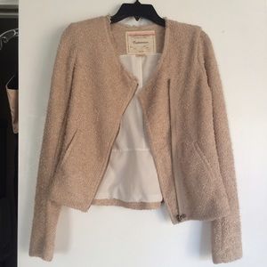 Anthropologie Cream Fuzzy Moto Zip Jacket