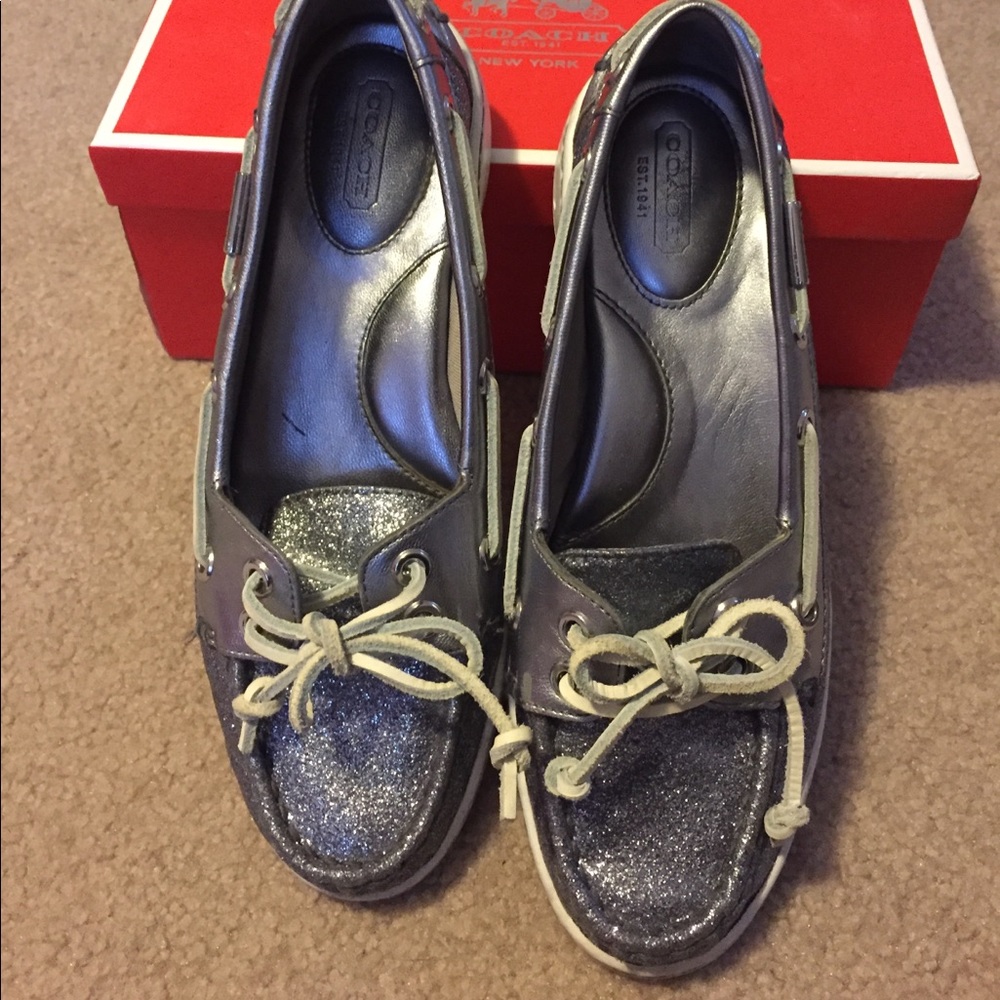 Coach silver sparkle boat shoes
