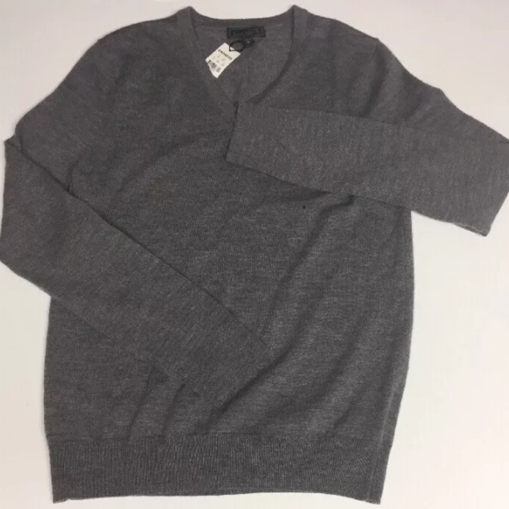 Express-Extra Fine Merino Wool V-Neck Sweater Gray