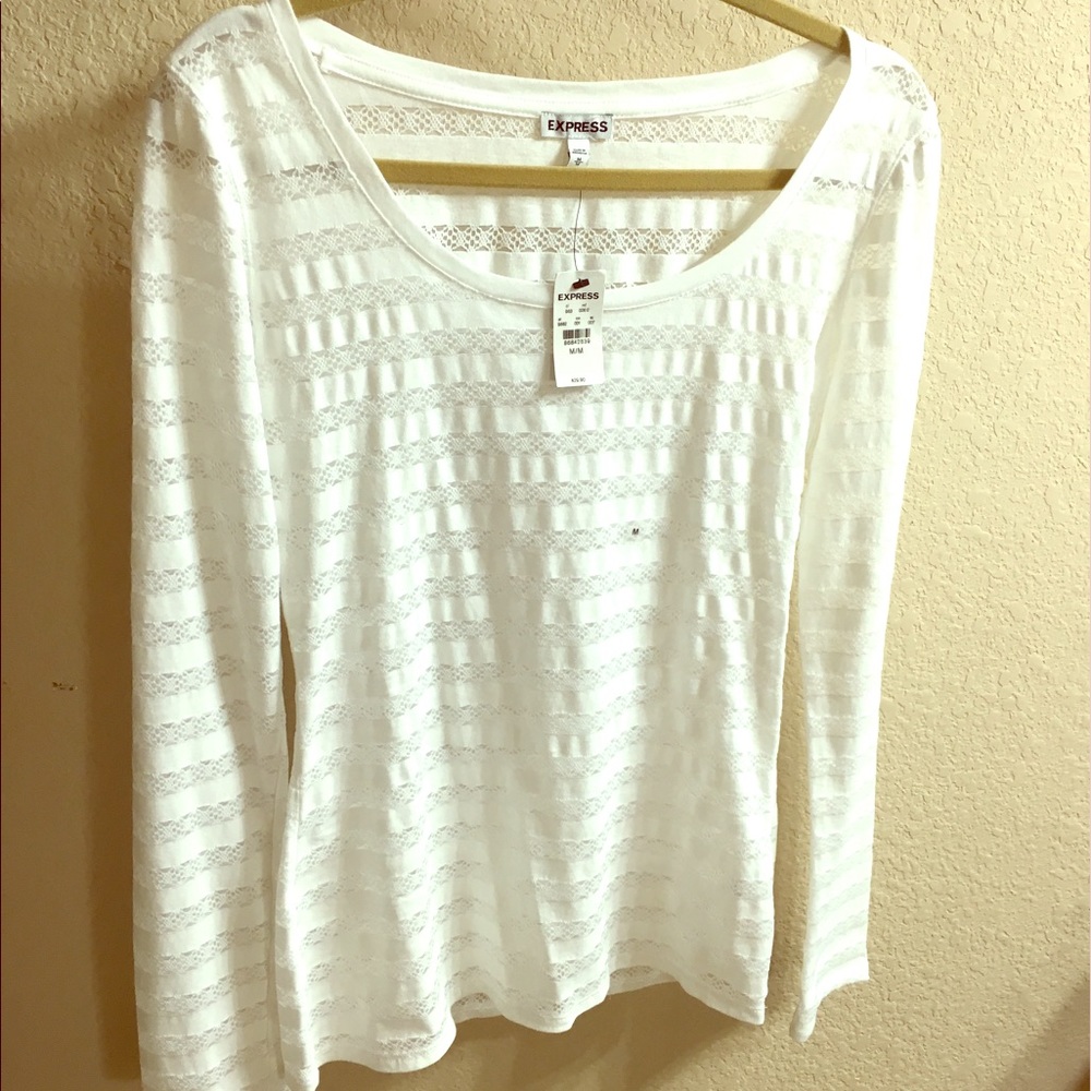 NWT Express White Longsleeve Lace Stripe Top