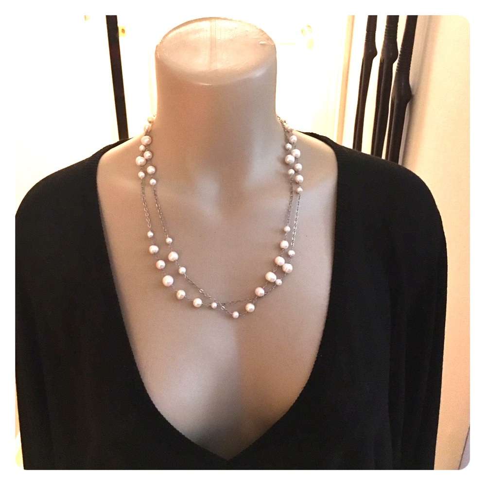Opera length Pearls and silver necklace