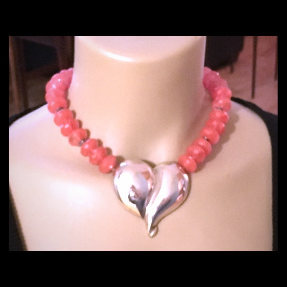 Faceted Rose quartz and Silver Heart necklace NWOT