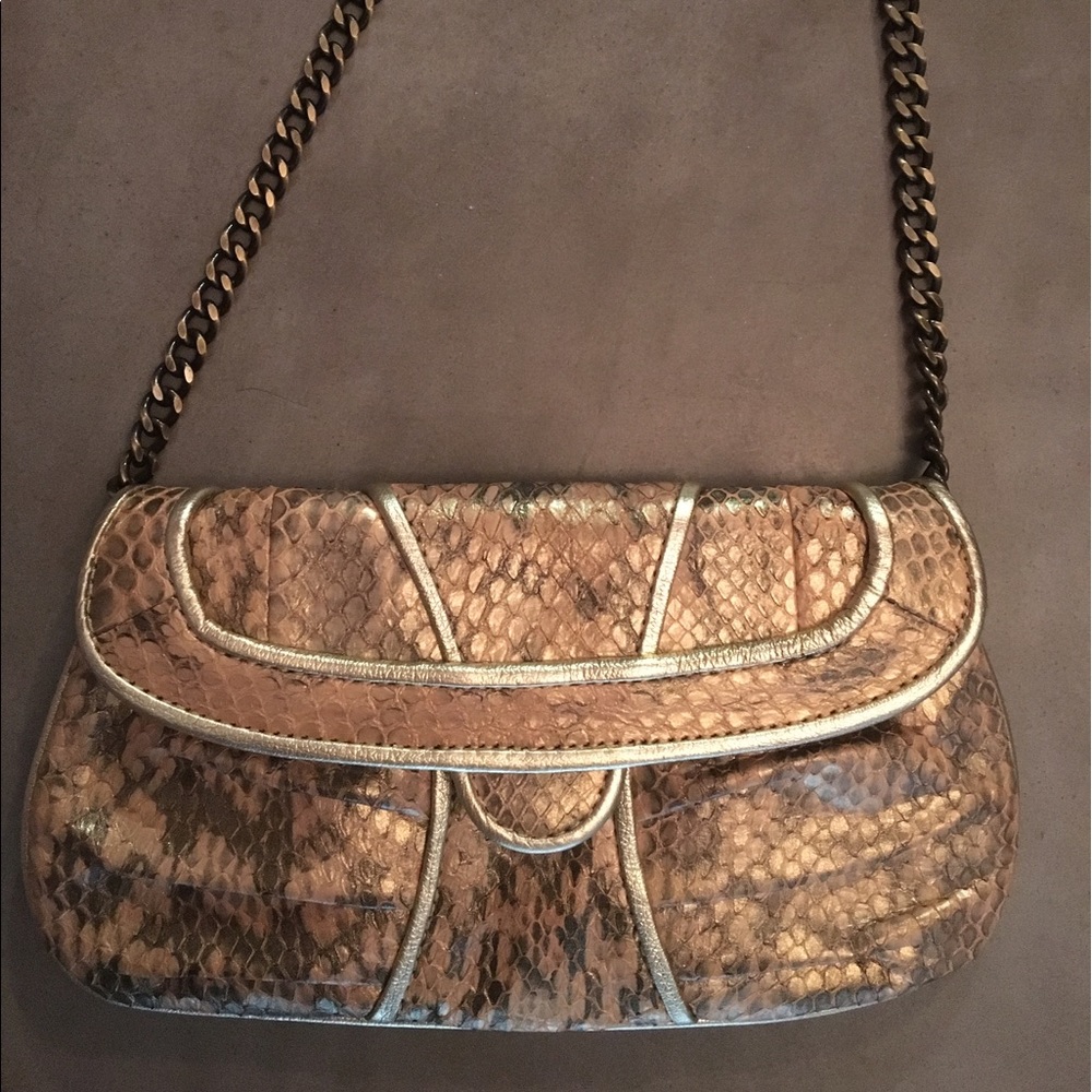 Genuine snakeskin Rafe Mini clutch with a chain
