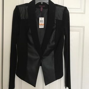 Faux trimmed leather blazer
