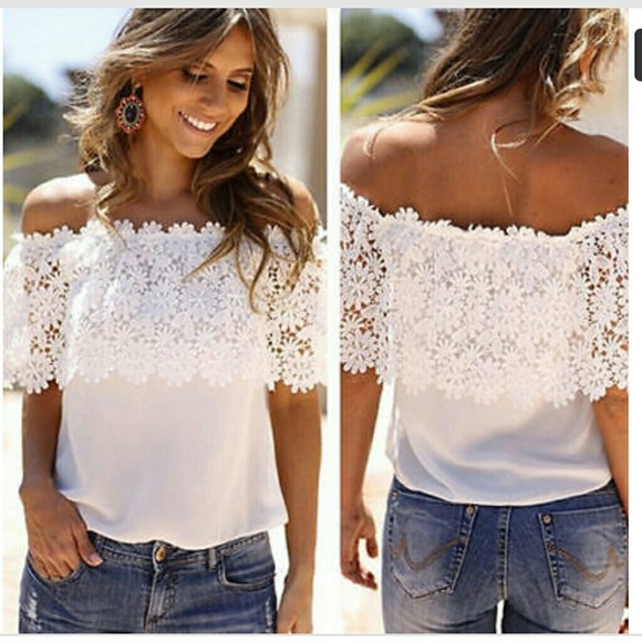 Tops - Nwt off the shoulder white lace top
