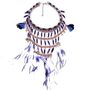 Beaded, feather statement necklace