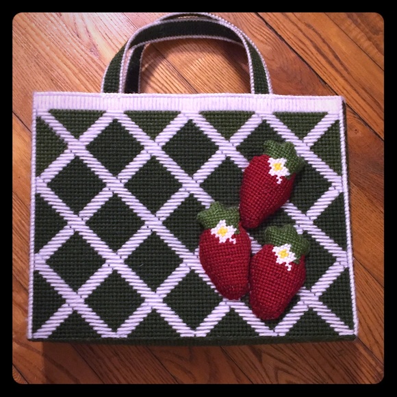 Handbags - Vintage Needlepoint Strawberry Purse
