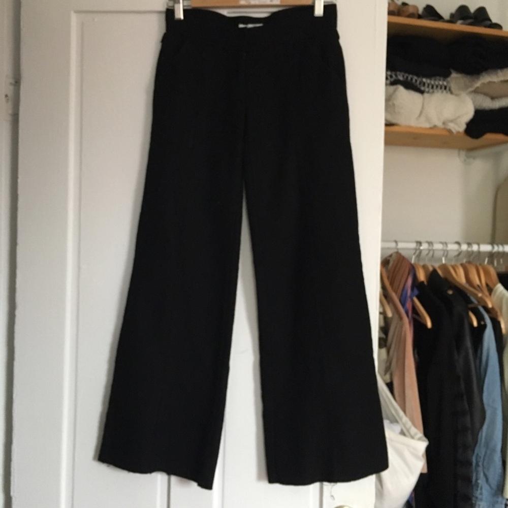 Black Straight-Cut Wool Pants