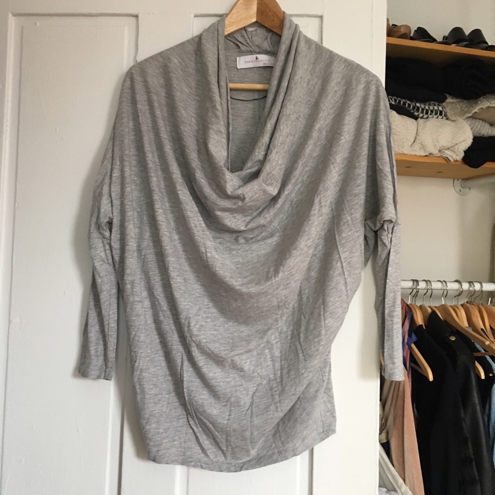 Grey Blouse with a nice Drape neckline