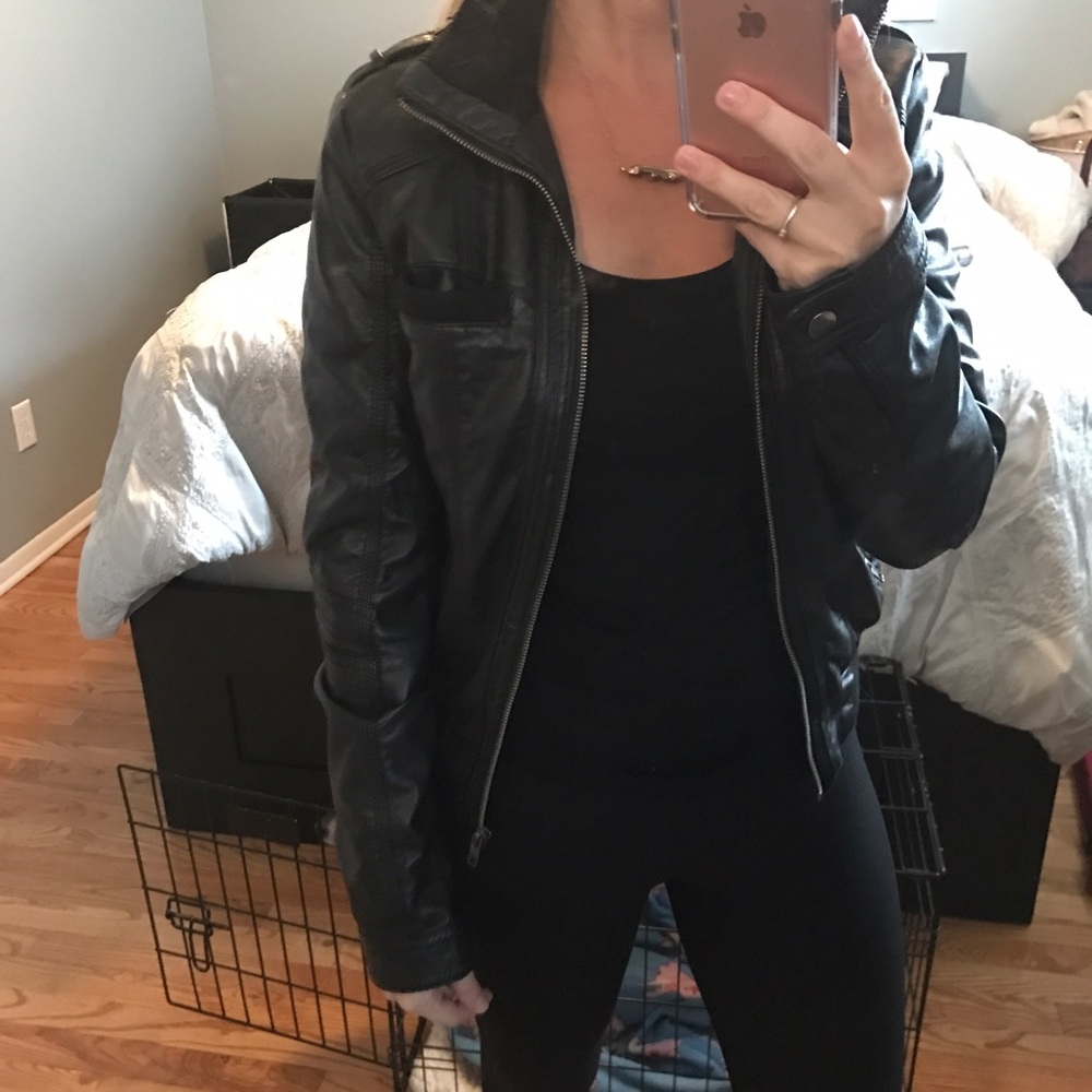Black leather bomber jacket