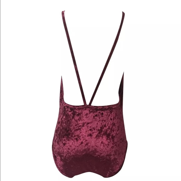 Velvet teddy lingerie Bodysuit in wine red - Picture 4 of 7