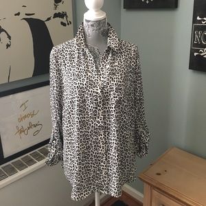 B/W Leopard Button down Blouse